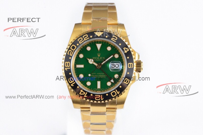 EW Factory Rolex GMT Master ii Swiss 2836 40MM  Watches - Yellow Gold Case And Bracelet Green Dial 